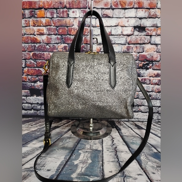 Fossil Sydney Satchel Crossbody Handbag Purse Sparkly Glitter  OBO - Picture 3 of 11